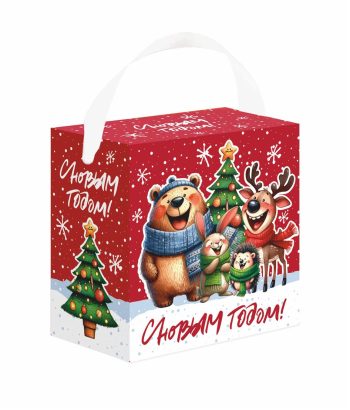 Коробка новогодняя подарочная Весёлая компания, 110х60х110 мм (моноблок с лентой) — изображение 5